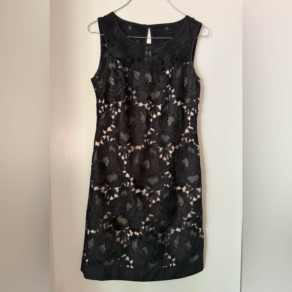 White House Black Market Black Floral Lace Midi Dress